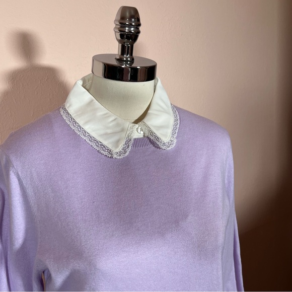 Talbots Lavender white Peter Pan collar cotton silk sweater Coquette Girl - Picture 16 of 16